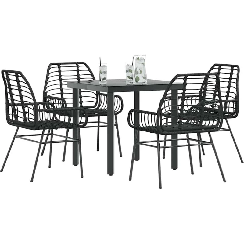 vidaXL 5-delers polyrattan spisebordssæt med glas, sort