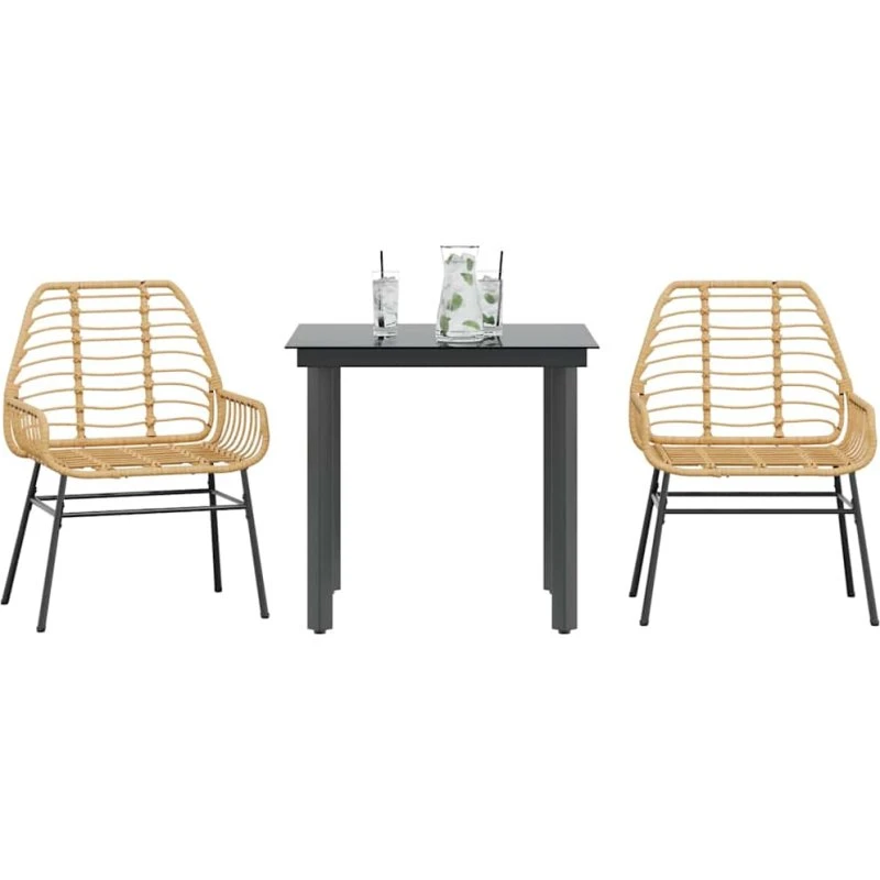 vidaXL 3-del. polyrattan spisebordssæt brun med glas