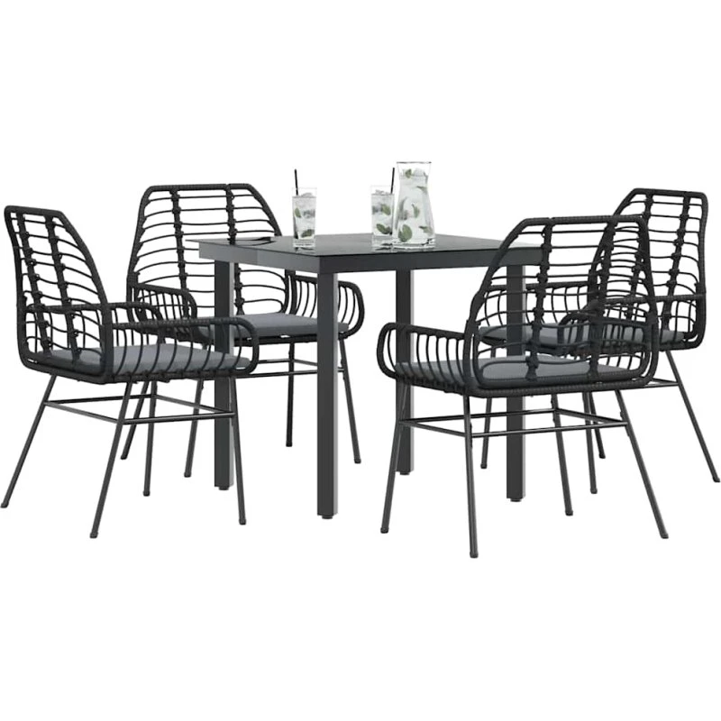 vidaXL 5-delers spisebordssæt polyrattan glas sort