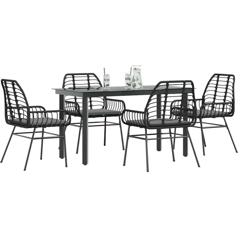 vidaXL 5-delers spisebordssæt polyrattan glas sort