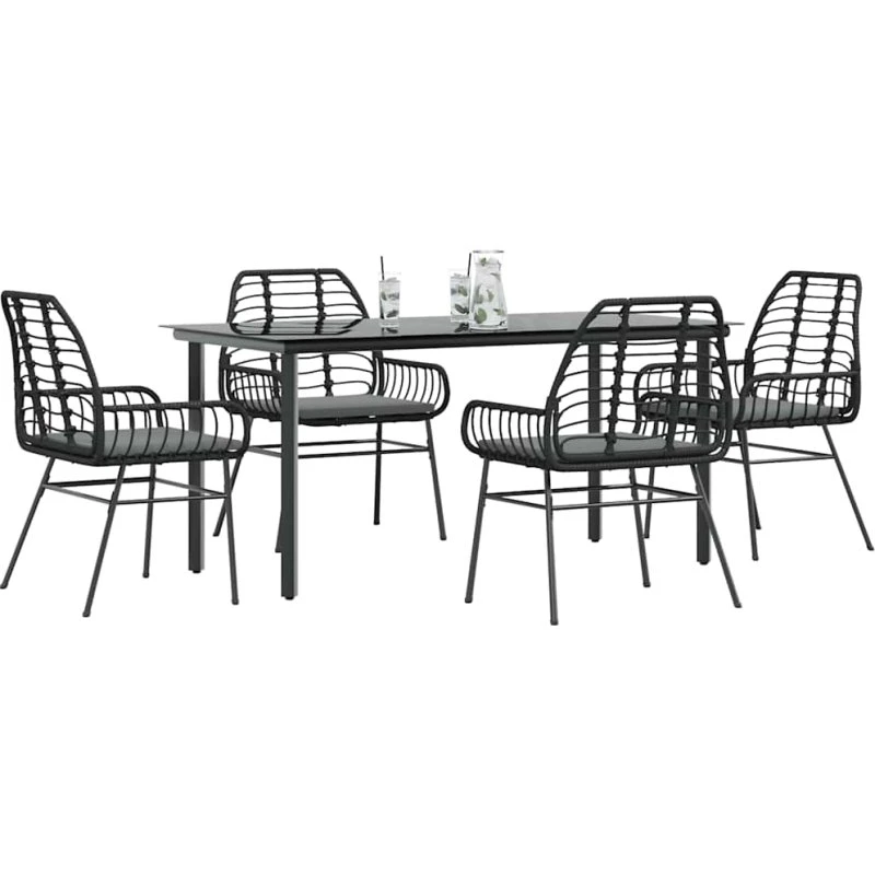 vidaXL 5-delers spisebordssæt polyrattan glas sort