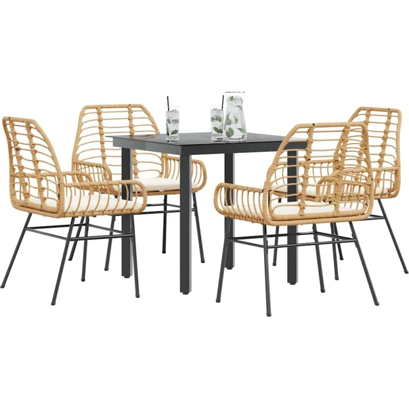 vidaXL 5-delers spisebordssæt polyrattan glas brun