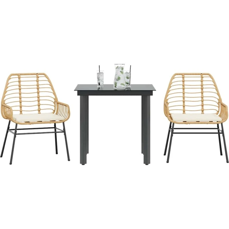 vidaXL 3-delers spisebordssæt polyrattan brun med glas