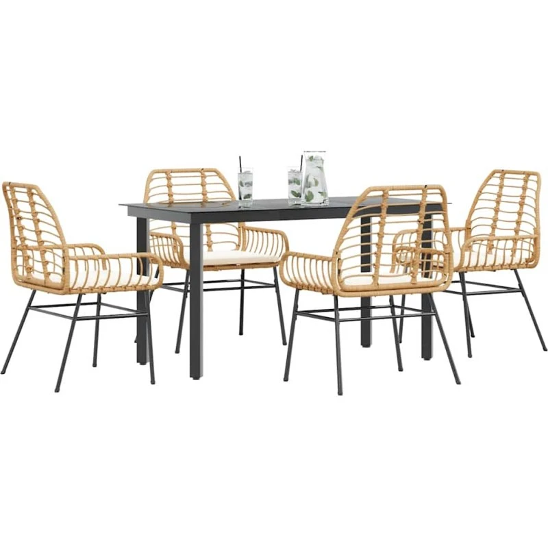 vidaXL 5-delers spisebordssæt polyrattan brun med glas