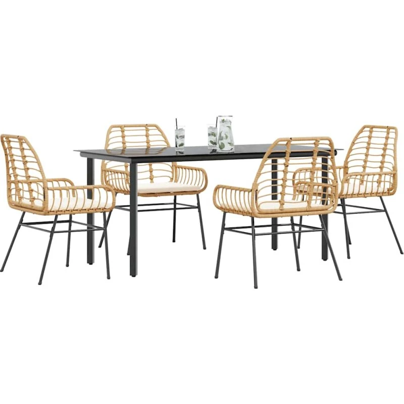 vidaXL 5-delers polyrattan spisebordssæt brun med glas