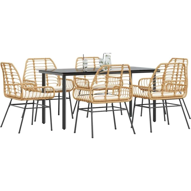 vidaXL 7 dele spisebordssæt polyrattan glas brun