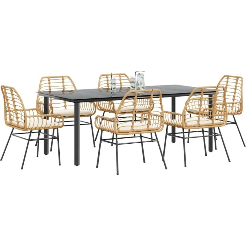 vidaXL 7 dele spisebordssæt polyrattan glas brun