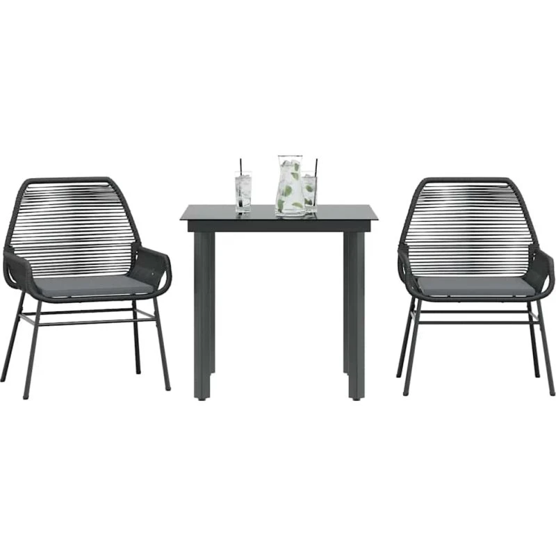 vidaXL 3-delers spisebordssæt polyrattan glas sort