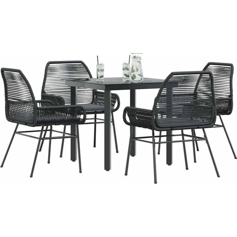 vidaXL 5-delers spisebordssæt polyrattan glas sort