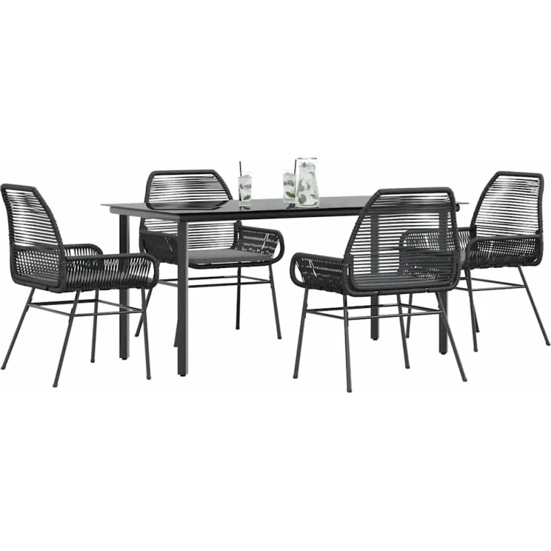 vidaXL 5-delers polyrattan spisebordssæt med glas, sort