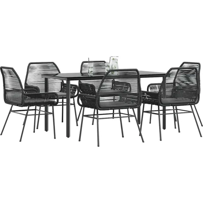 vidaXL 7-delers polyrattan spisebordssæt med glas, sort