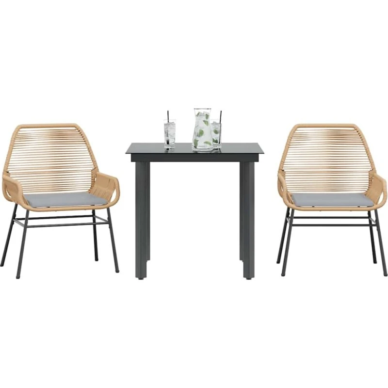 vidaXL 3-delers spisebordssæt polyrattan glas brun