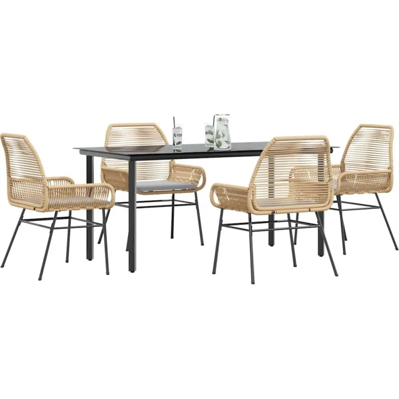 vidaXL 5-delers spisebordssæt polyrattan glas brun