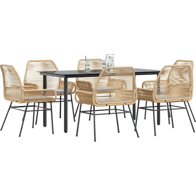 vidaXL 7-delers spisebordssæt polyrattan brun med glas