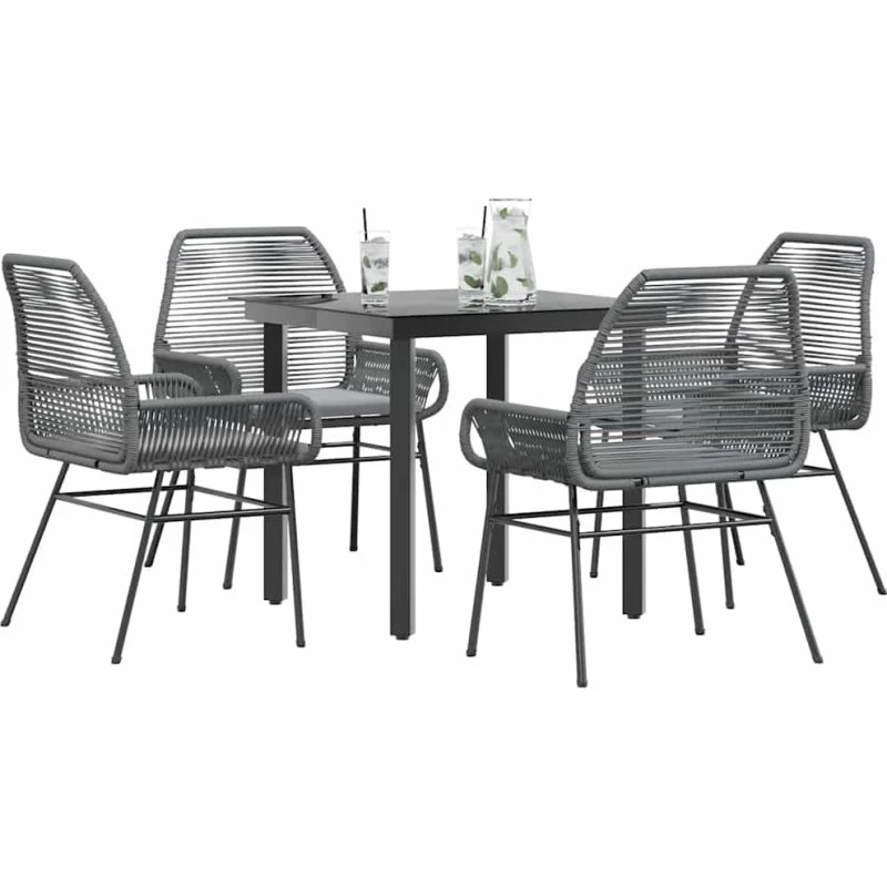 vidaXL 5-delers spisebordssæt polyrattan grå med glas