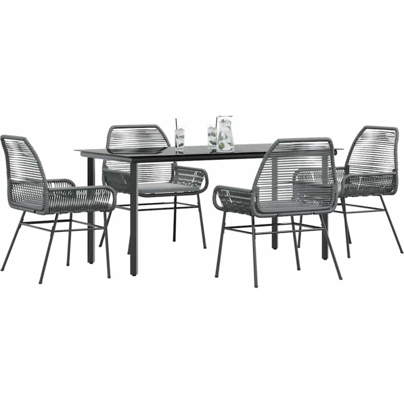 vidaXL 5-delers spisebordssæt polyrattan grå med glas