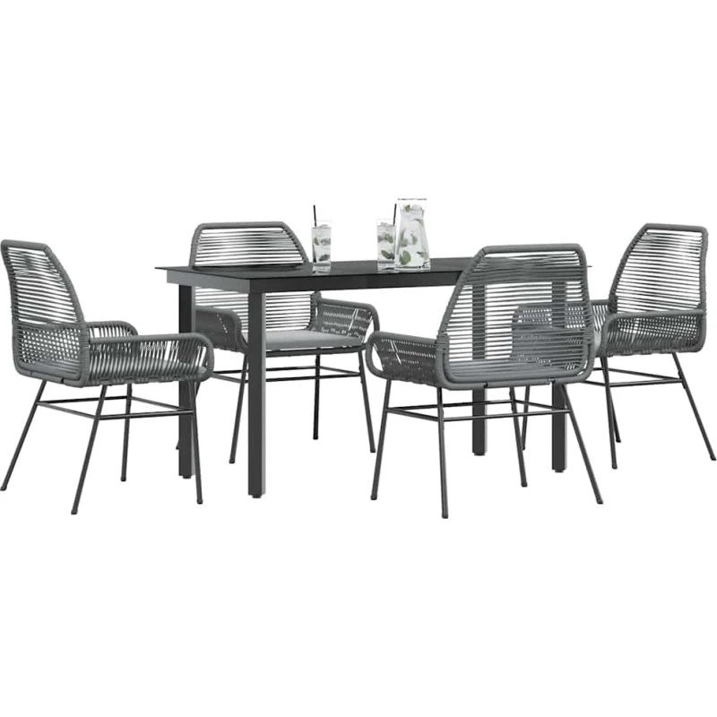 vidaXL 5-delers polyrattan spisebordssæt med glas, grå