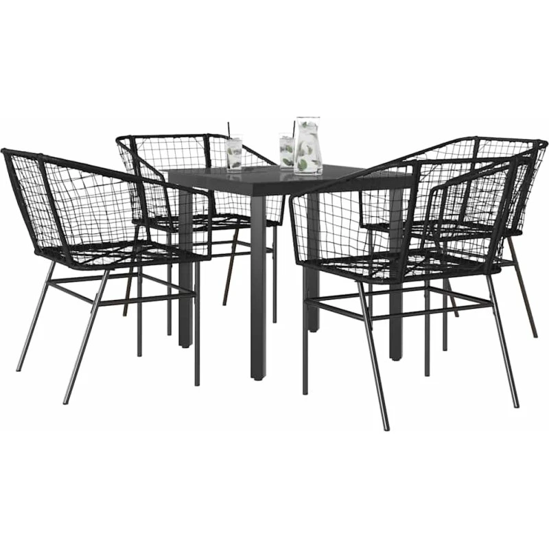 vidaXL 5-delers polyrattan spisebordssæt med glas, sort