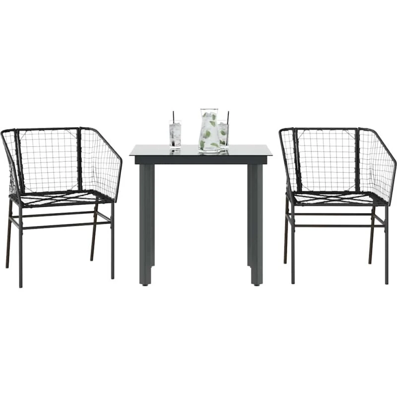 vidaXL 3-delers polyrattan spisebordssæt med glas, sort