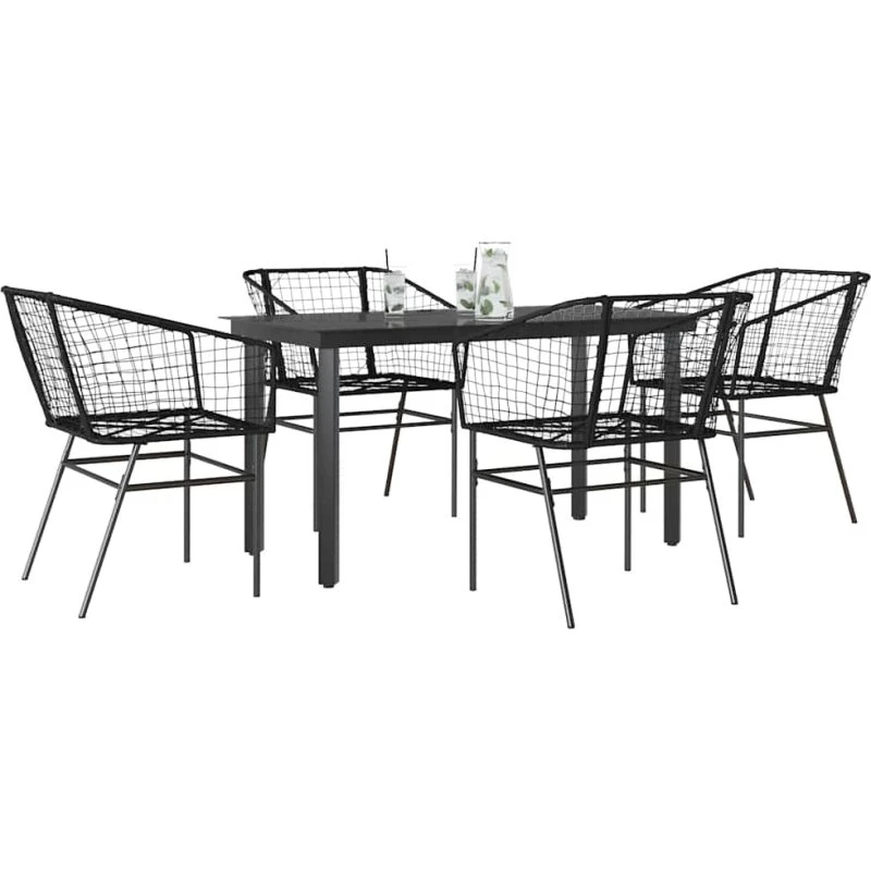 vidaXL 5-delers polyrattan spisebordssæt med glas, sort