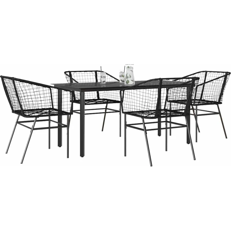 vidaXL 5-delers polyrattan spisebordssæt med glas, sort