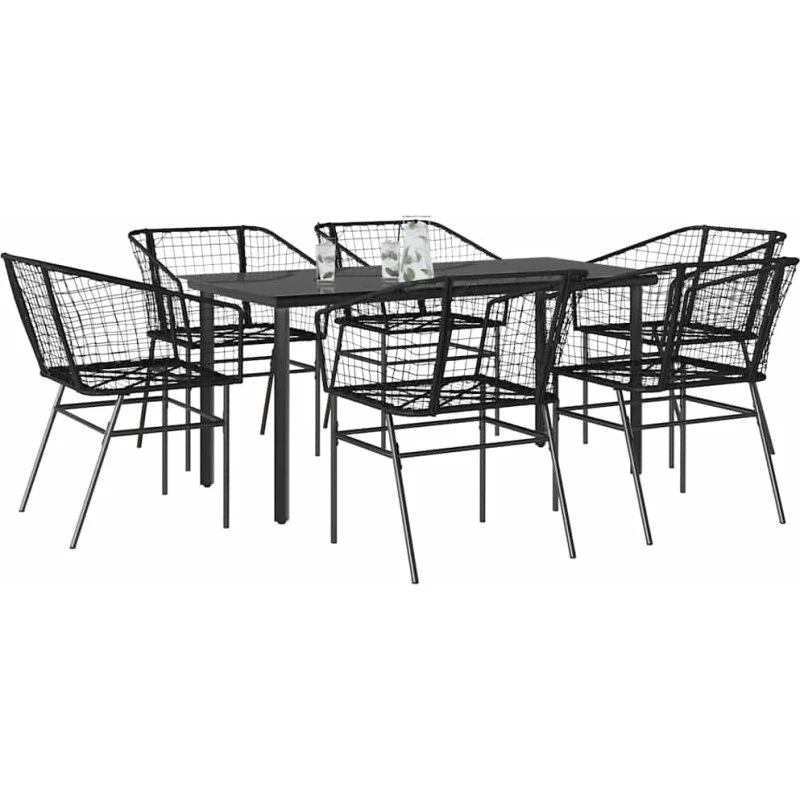 vidaXL 7 dele polyrattan spisebordssæt sort med glas