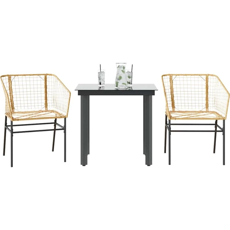 vidaXL 3-delers polyrattan spisebordssæt brun med glas