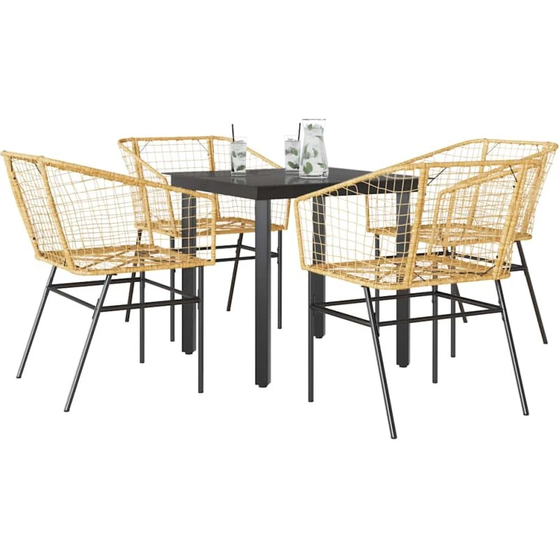 vidaXL 5-delers polyrattan spisebordssæt brun med glas