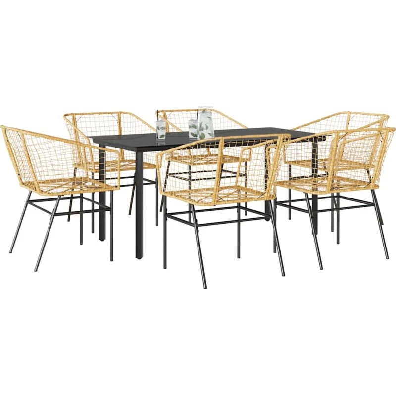 vidaXL 7 dele polyrattan spisebordssæt brun med glas