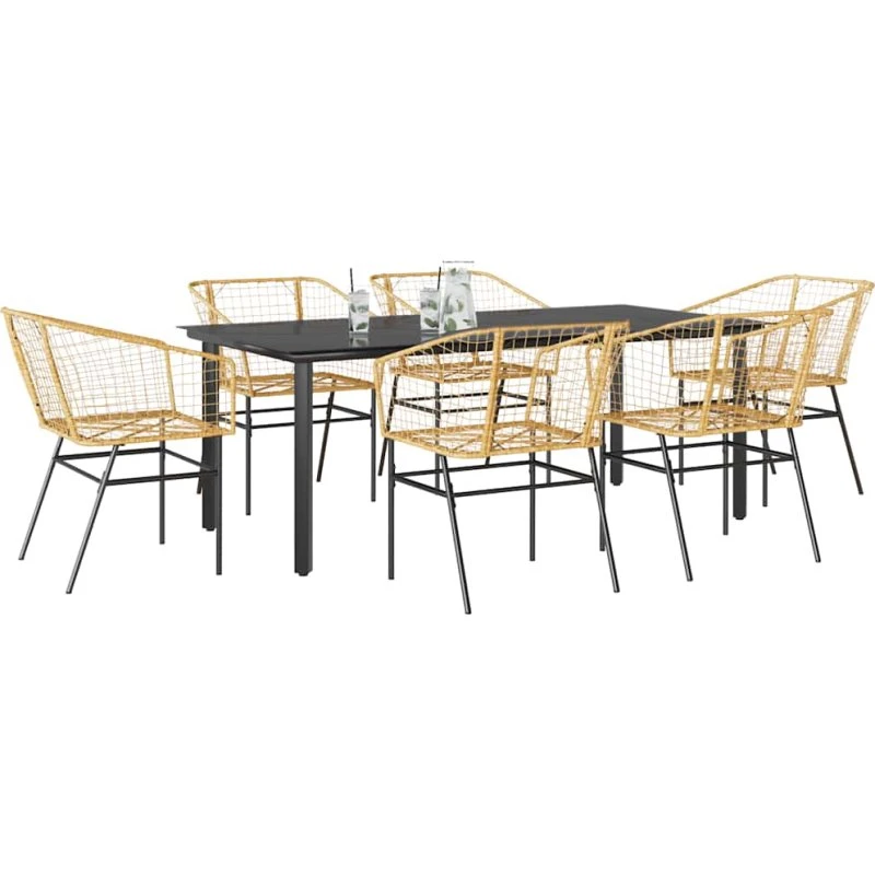 vidaXL 7 dele polyrattan spisebordssæt brun med glas