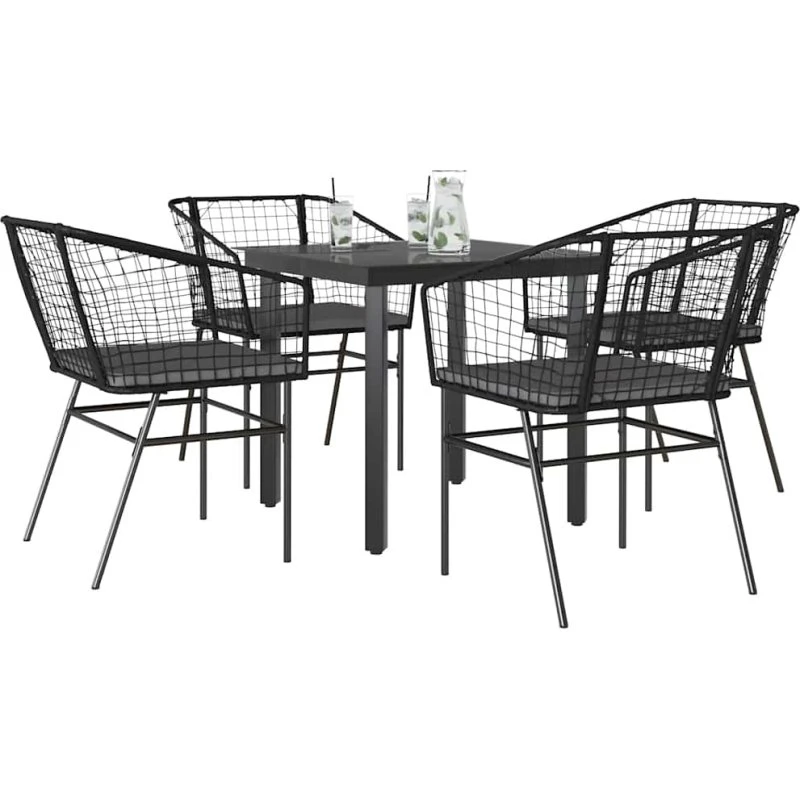 vidaXL 5-delers spisebordssæt polyrattan glas sort