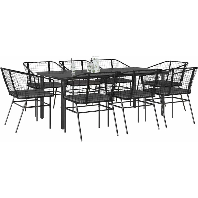 vidaXL 9-delers polyrattan spisebordssæt med glas, sort