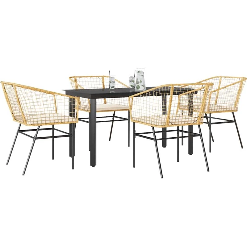 vidaXL 5-delers spisebordssæt polyrattan brun med glas