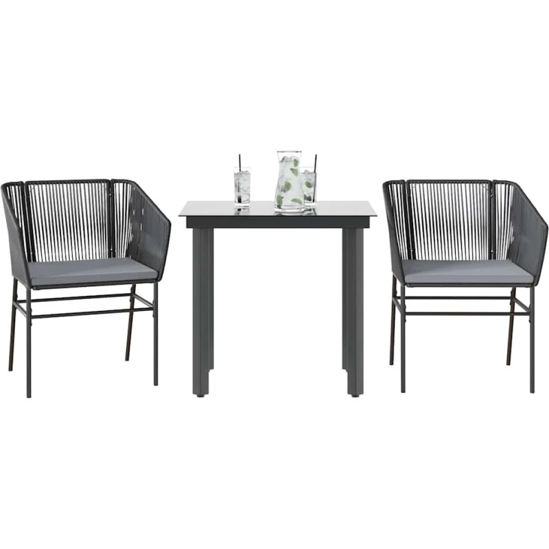 vidaXL 3-delers spisebordssæt polyrattan glas sort