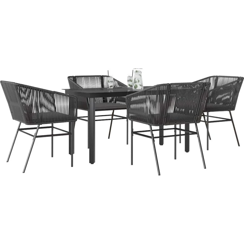 vidaXL 5-delers spisebordssæt polyrattan glas sort