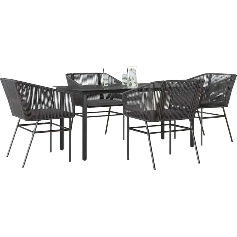 vidaXL 5-delers spisebordssæt polyrattan glas sort
