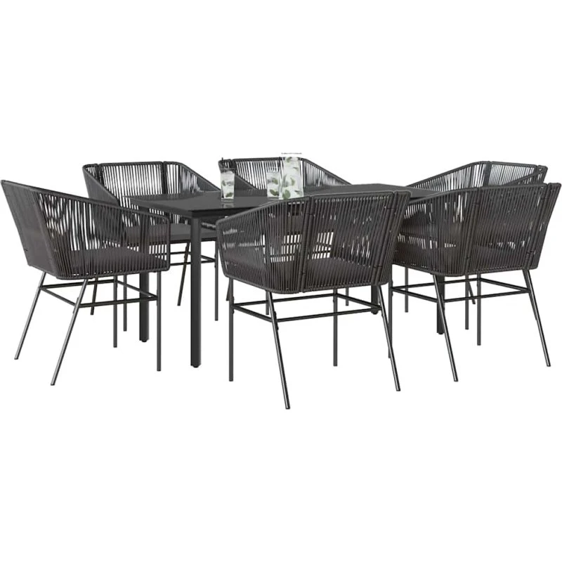 vidaXL 7-delers spisebordssæt polyrattan glas sort