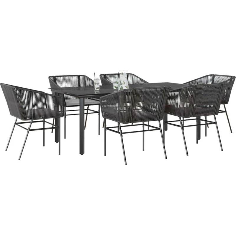 vidaXL 7 dele spisebordssæt polyrattan glas sort
