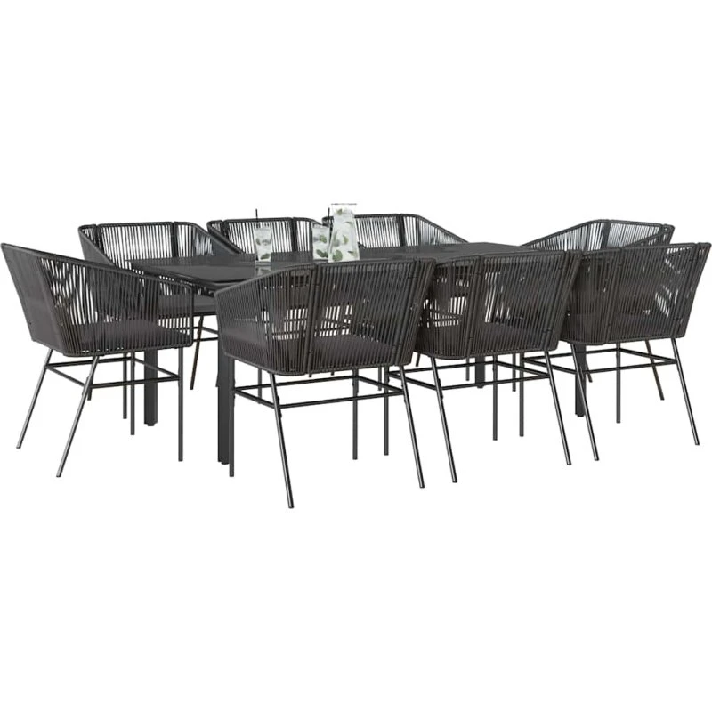 vidaXL 9-delers polyrattan spisebordssæt med glas, sort