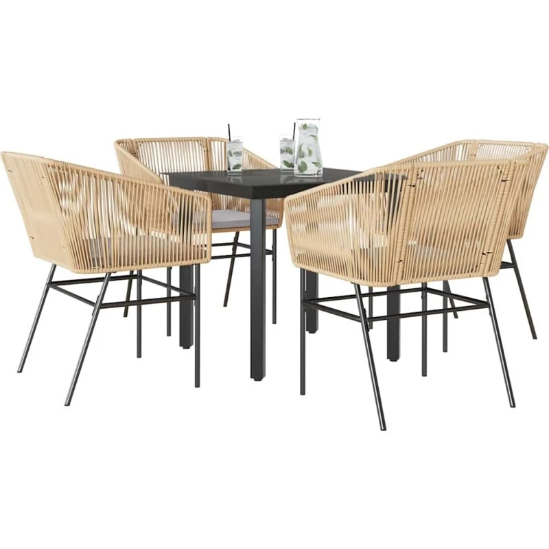 vidaXL 5-delers spisebordssæt polyrattan glas brun