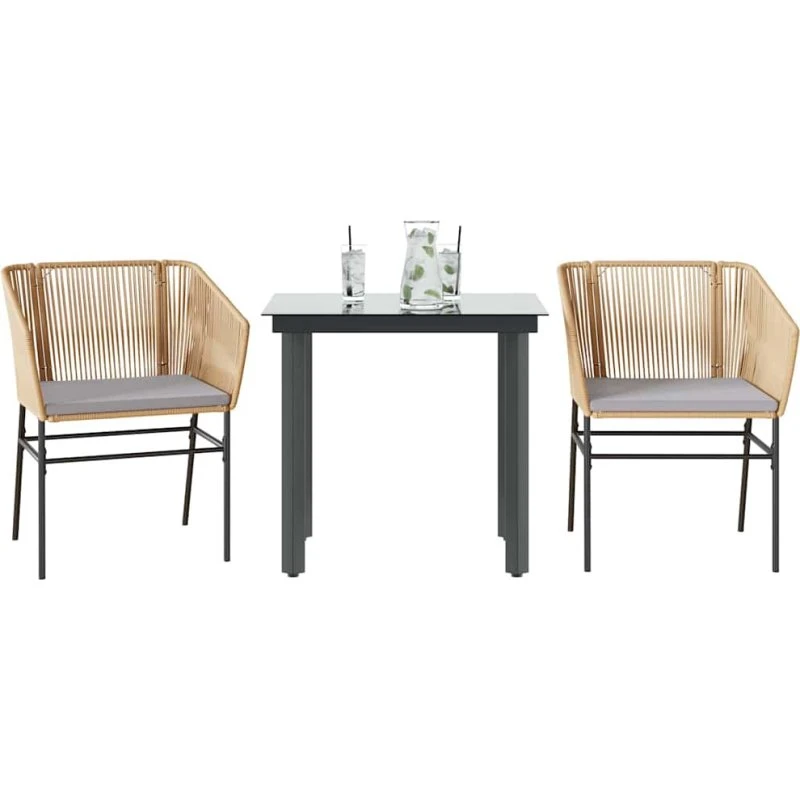 vidaXL 3-delssæt polyrattan glas brun