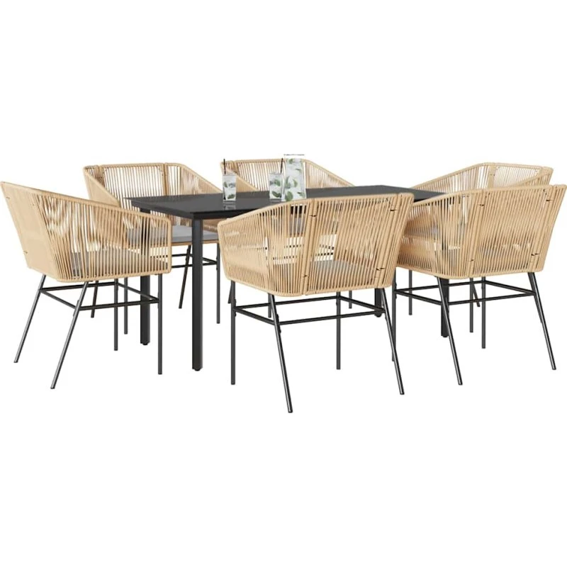 vidaXL 7 dele spisebordssæt polyrattan glas brun