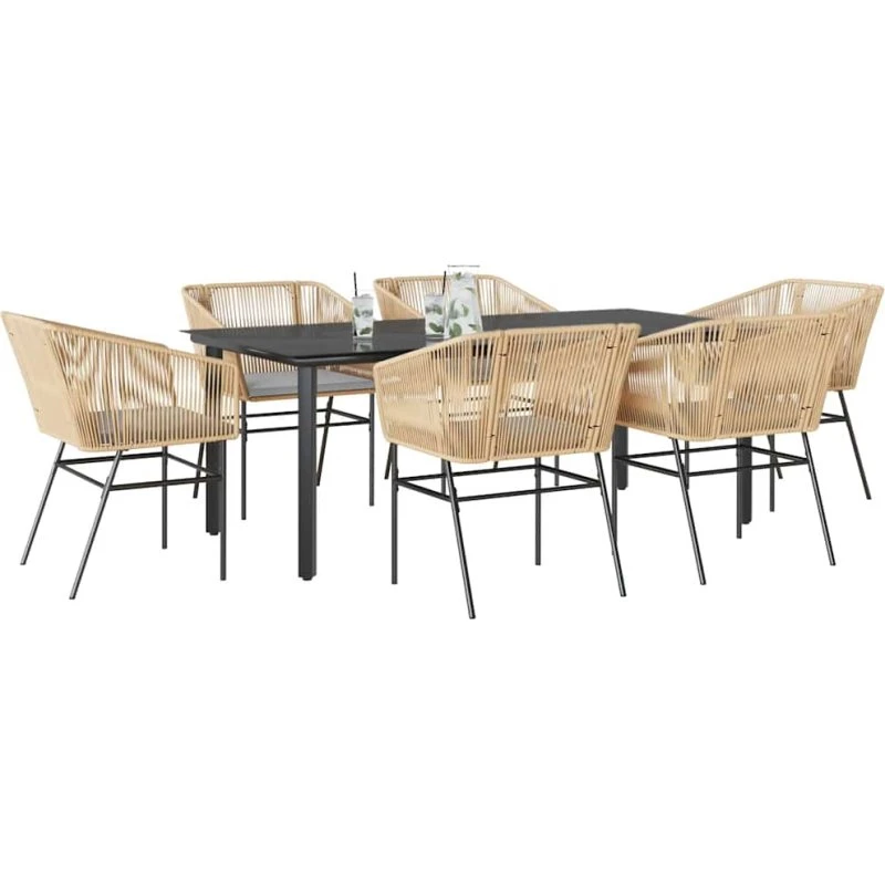 vidaXL 7 dele spisebordssæt polyrattan glas brun