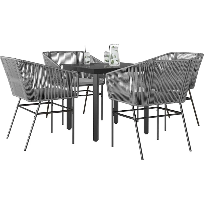 vidaXL 5-delers polyrattan spisebordssæt med glas, grå