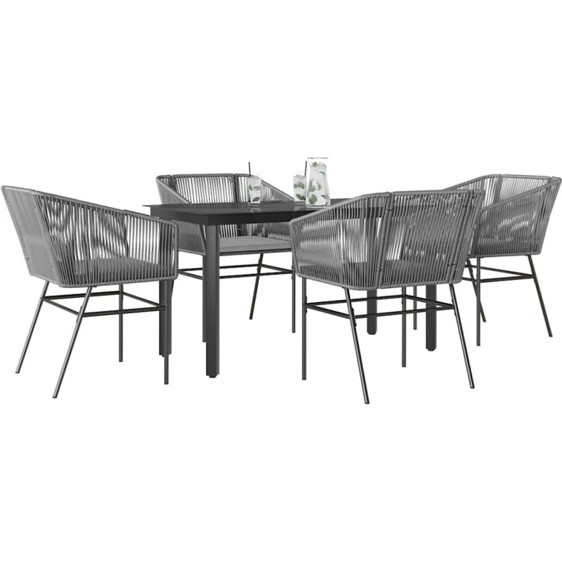 vidaXL 5-delers polyrattan spisebordssæt med glas, grå