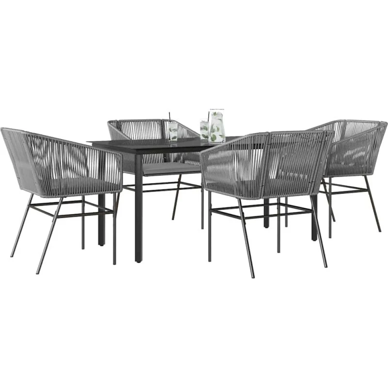 vidaXL 5-delers polyrattan spisebordssæt med glas, grå