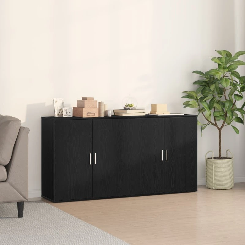 vidaXL Sideboard 2-del, Sort Eg, 79 x 38 x 80 cm, Konstrueret Træ