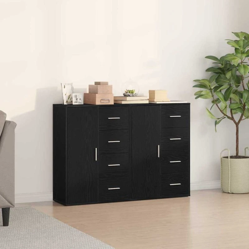 vidaXL Sideboard 2-del, Sort Eg, 60 x 31 x 84 cm, Konstrueret Træ