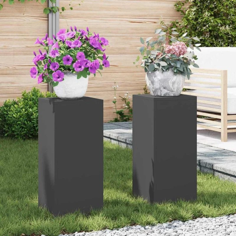 vidaXL Planteholder 2 stk, Sort, 24 x 24 x 55 cm, Stål