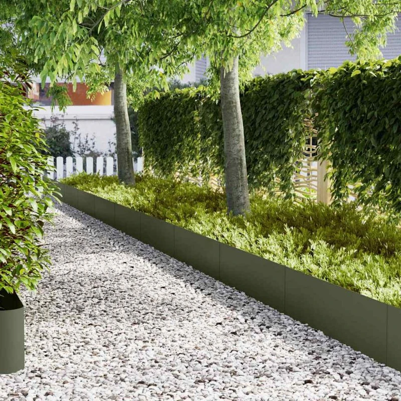 vidaXL Plænekant 10 stk, Olivengrøn, 100 x 0,05 x 30 cm, Koldvalset Stål